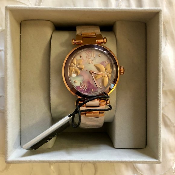 Guess Ladies Rose Gold Floral Watch - Picture 2 of 2